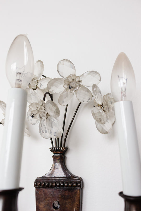 pair of midcentury italian Banci Firenze wall sconces with crystal flowers
