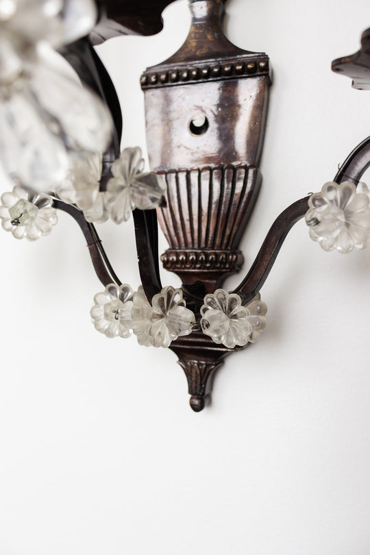 pair of midcentury italian Banci Firenze wall sconces with crystal flowers