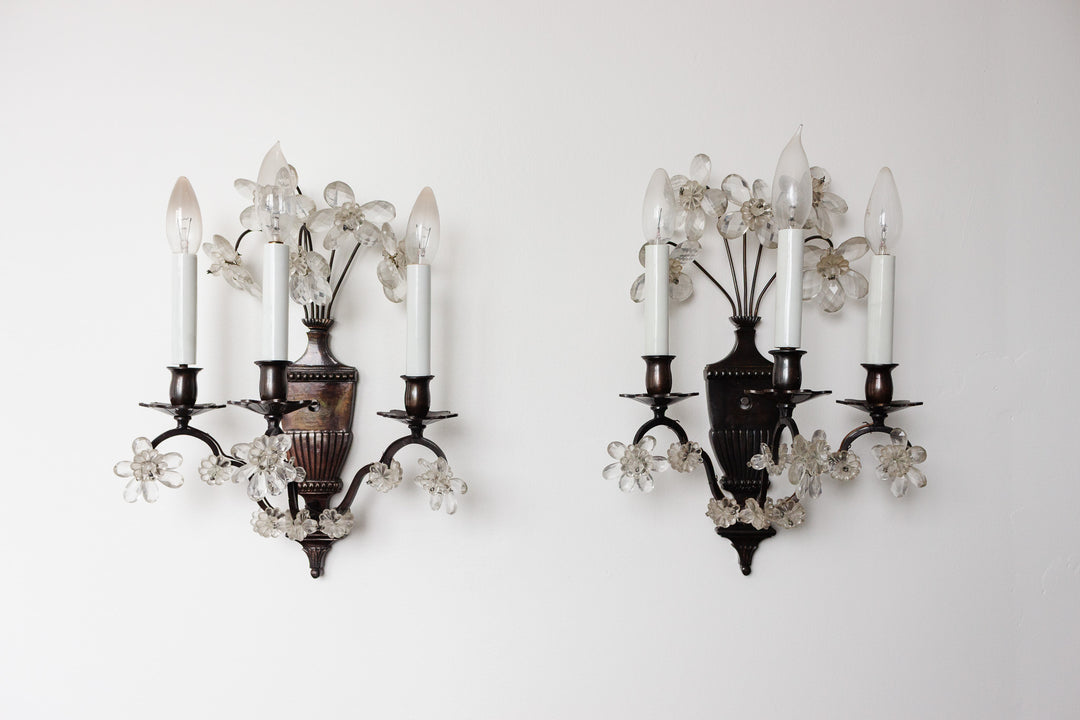pair of midcentury italian Banci Firenze wall sconces with crystal flowers