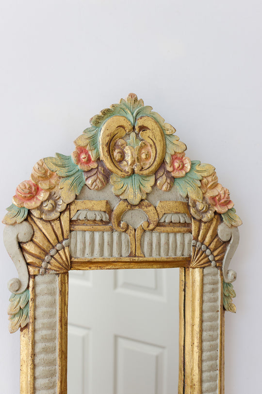 art deco hand painted wood carved mirror