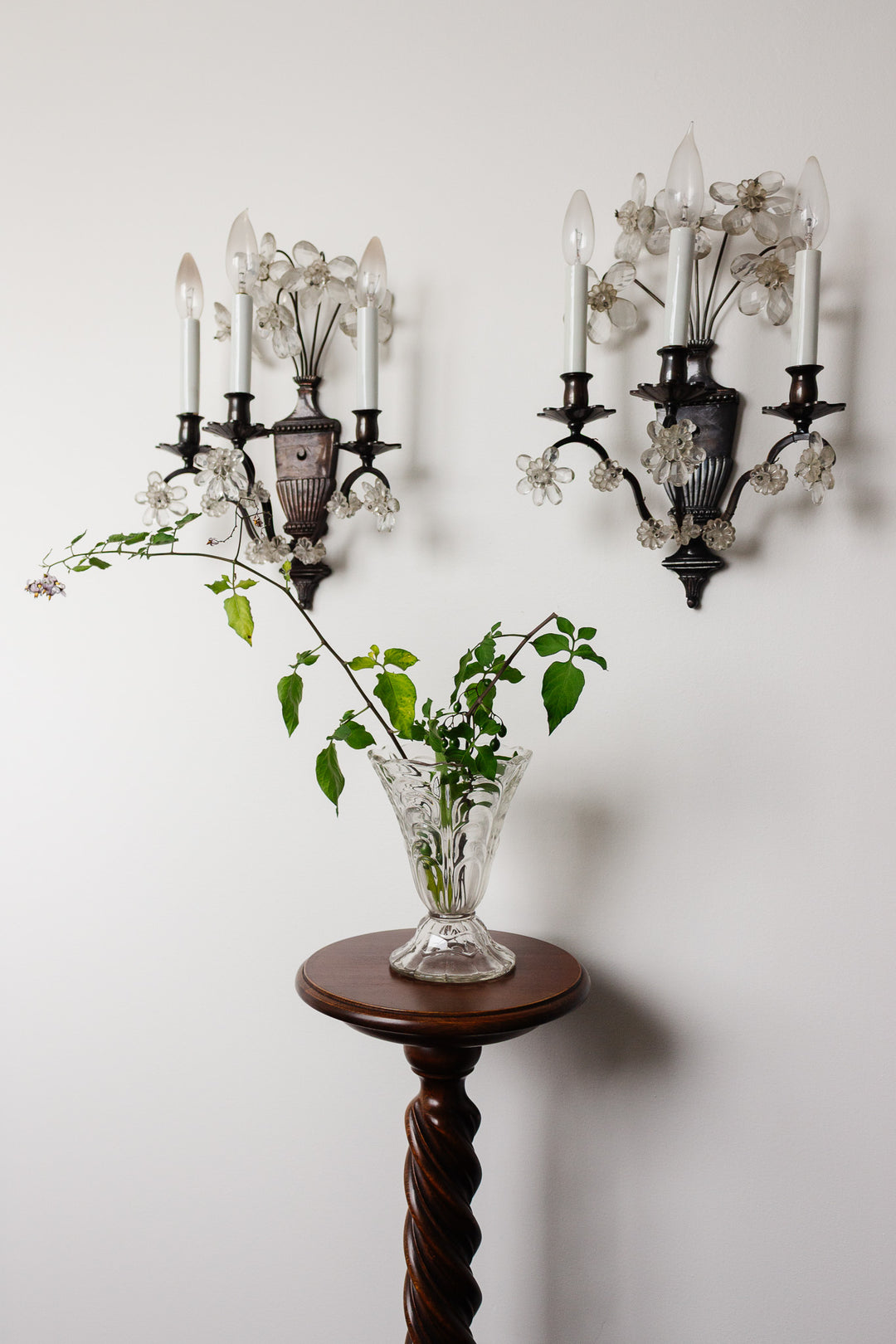 pair of midcentury italian Banci Firenze wall sconces with crystal flowers