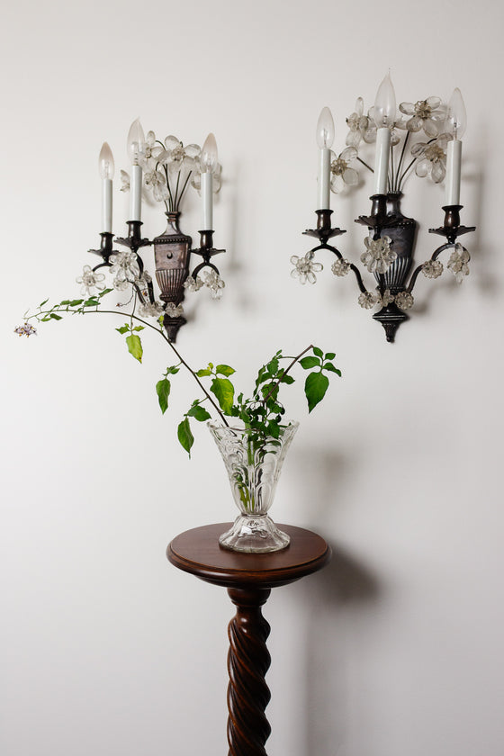 pair of midcentury italian Banci Firenze wall sconces with crystal flowers