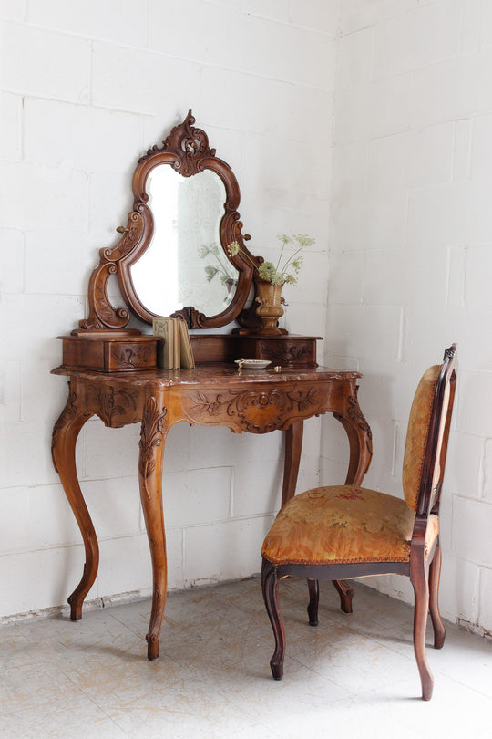 19th century French Louis XV carved walnut vanity