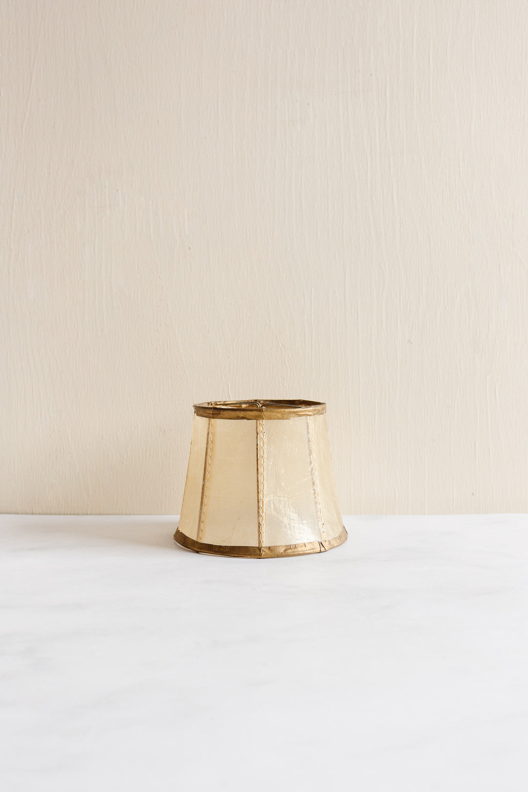 turn of the century French gilt brass lamp with rawhide shade