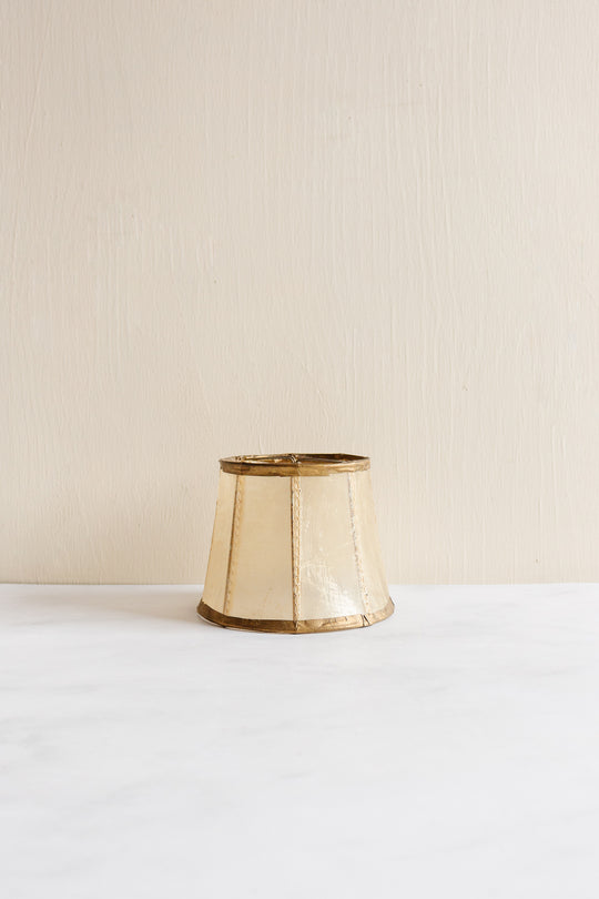 turn of the century French gilt brass lamp with rawhide shade