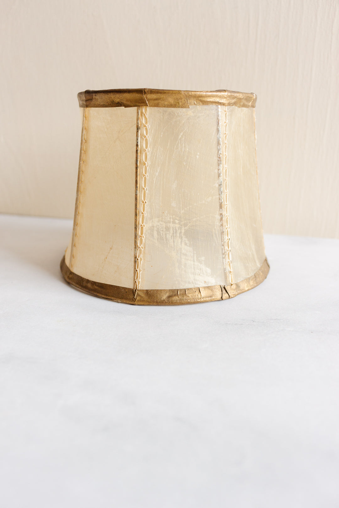turn of the century French gilt brass lamp with rawhide shade