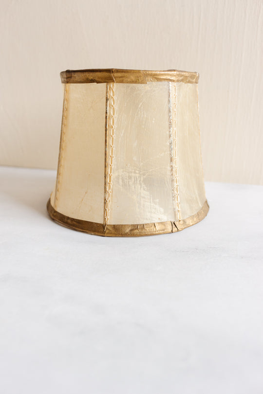 turn of the century French gilt brass lamp with rawhide shade