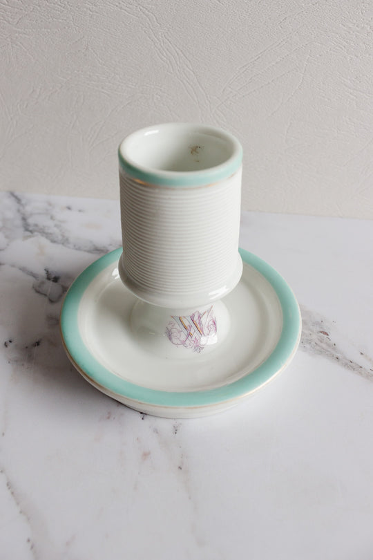 vintage french monogrammed "W" porcelain match striker