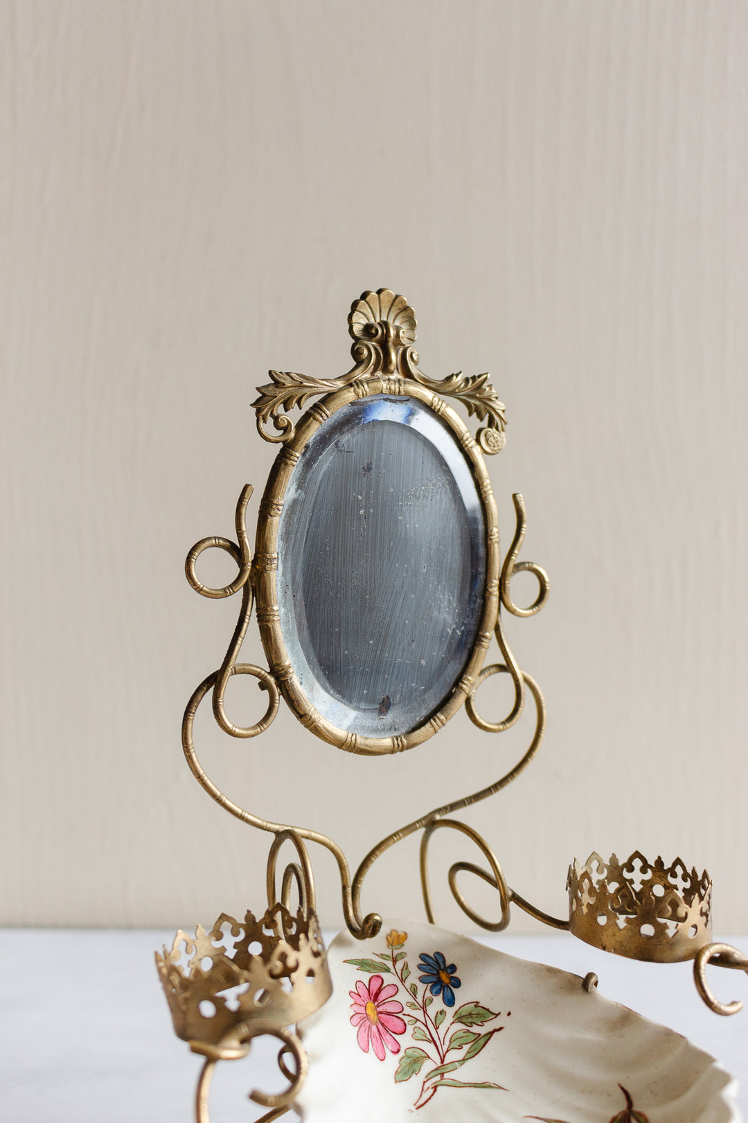 turn of the century French brass and Luneville ironstone trousseau ring dish