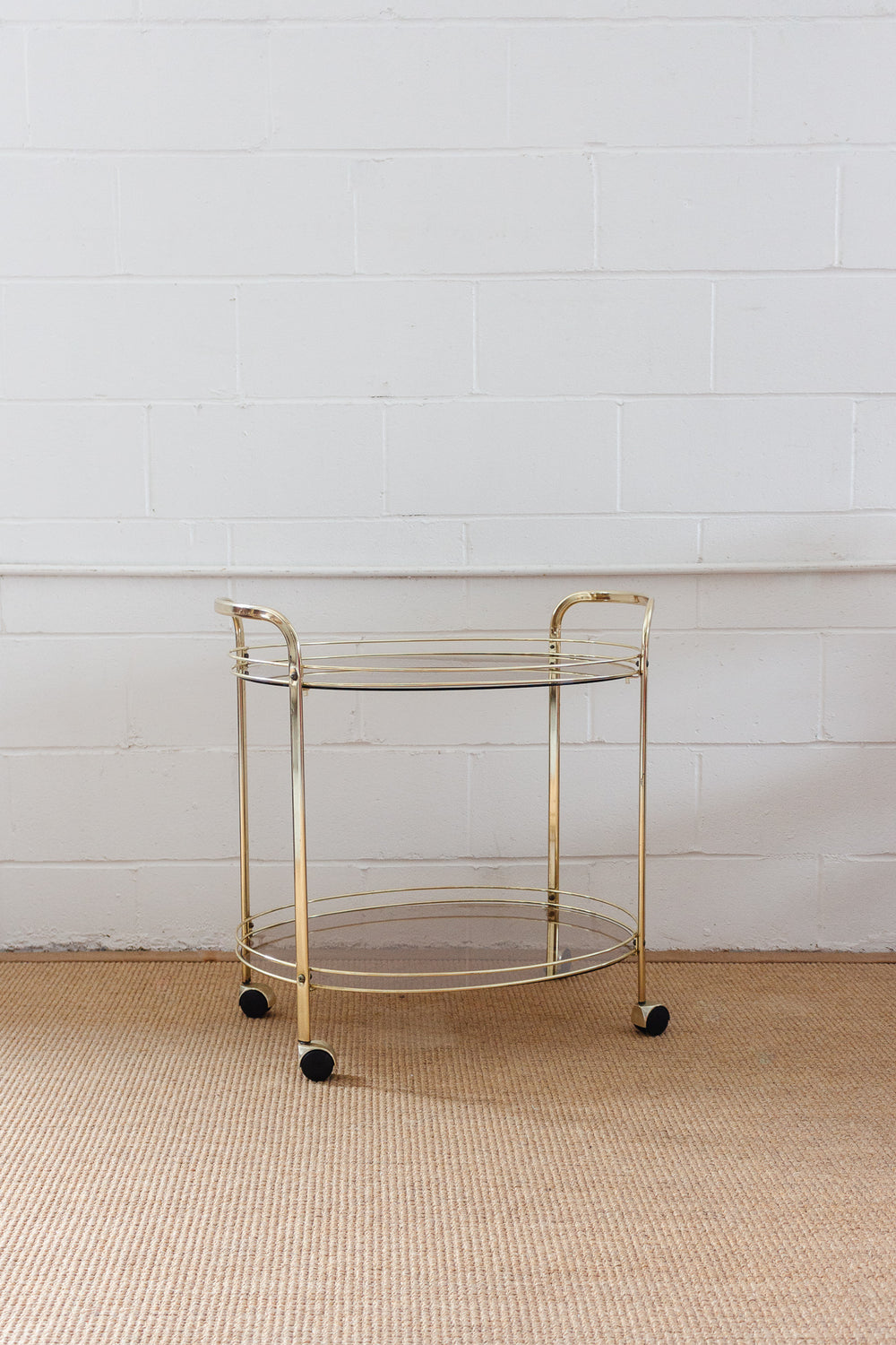 midcentury french brass and glass bar cart