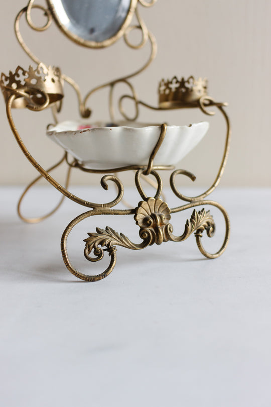 turn of the century French brass and Luneville ironstone trousseau ring dish