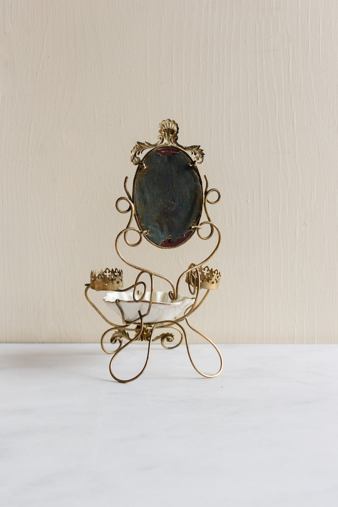 turn of the century French brass and Luneville ironstone trousseau ring dish