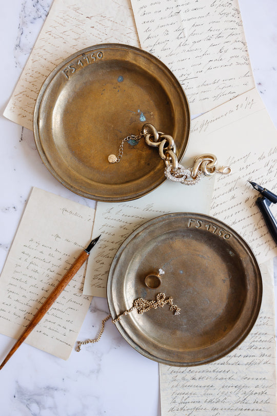 pair of 1940s French signed cast bronze bistro tip trays