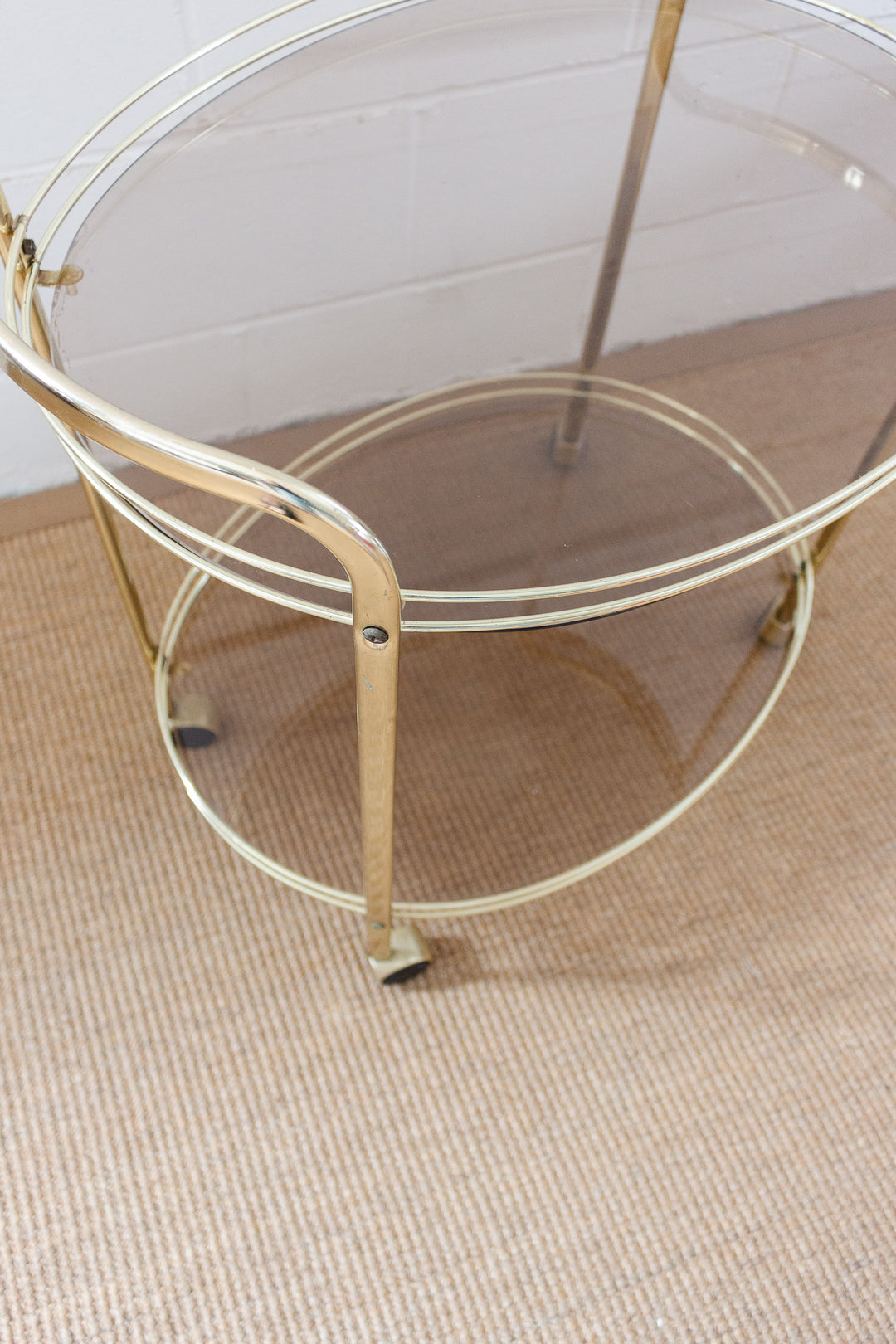 midcentury french brass and glass bar cart