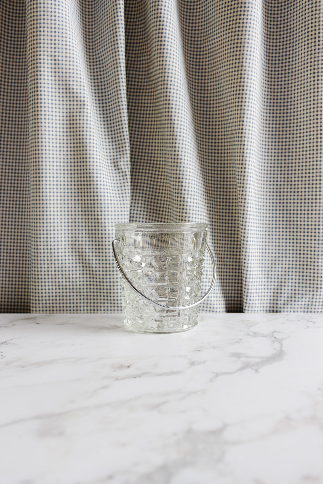vintage french cut glass ice bucket with metal handle