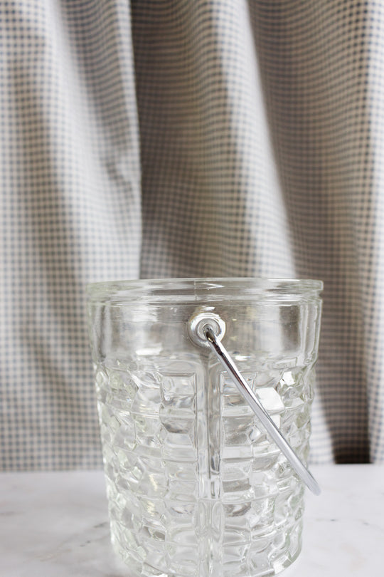 vintage french cut glass ice bucket with metal handle