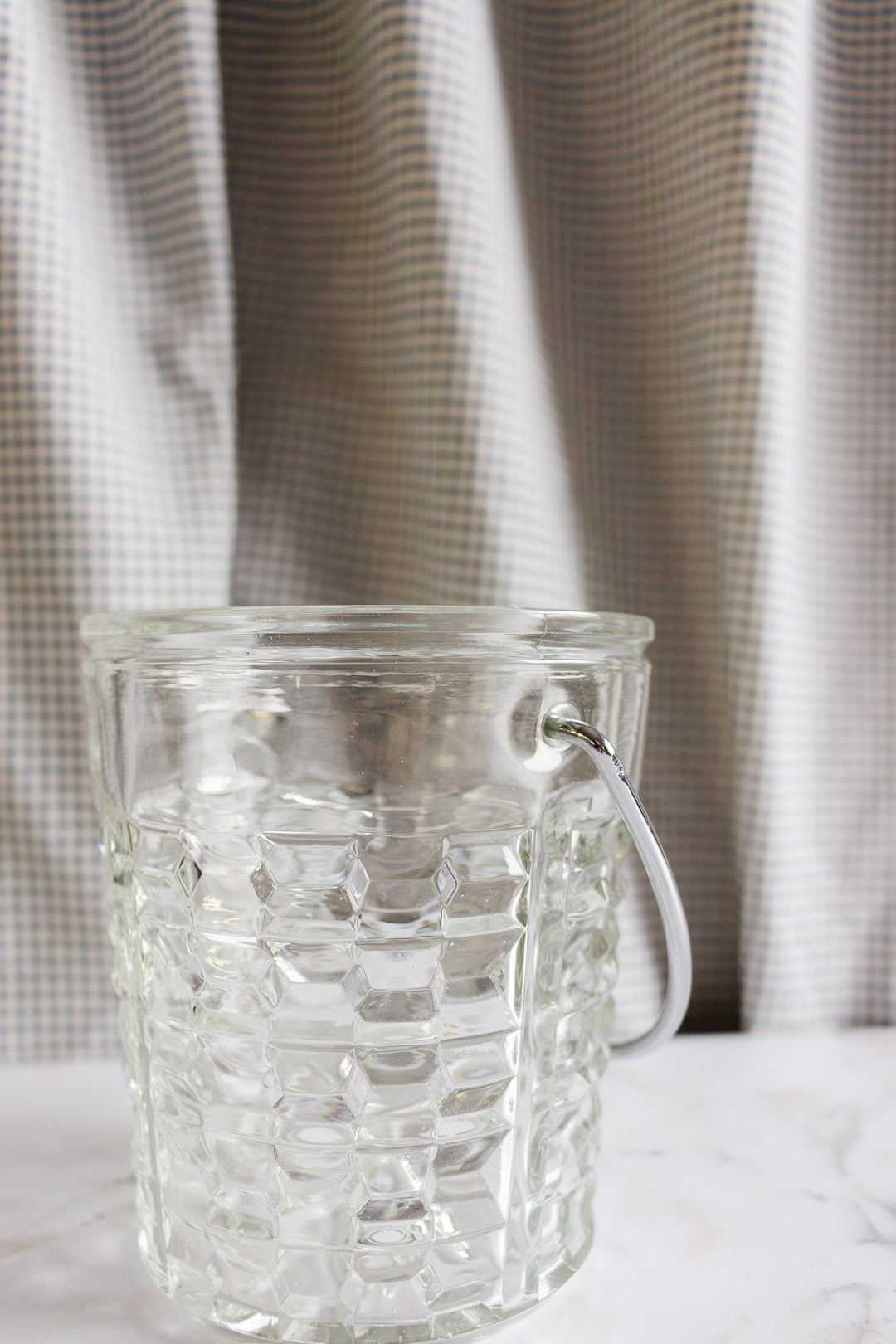 vintage french cut glass ice bucket with metal handle