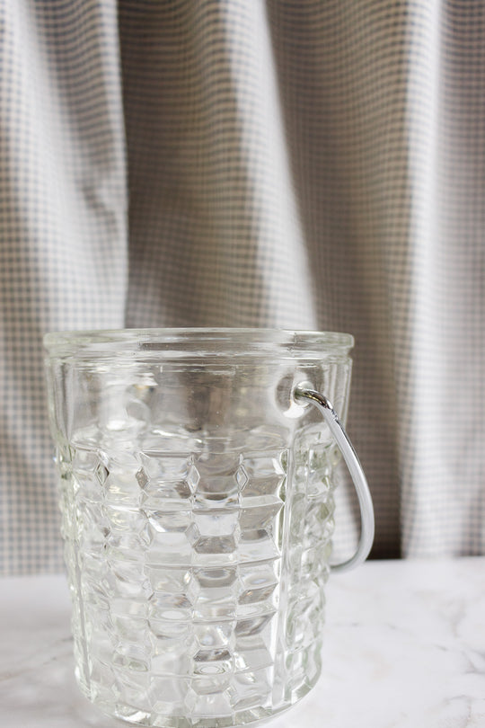 vintage french cut glass ice bucket with metal handle