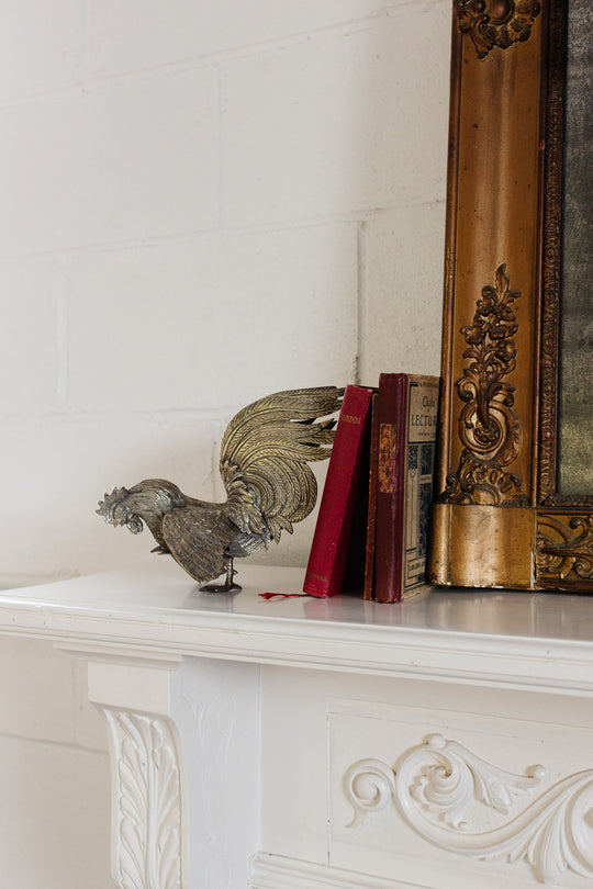 antique french metal fighting rooster pair