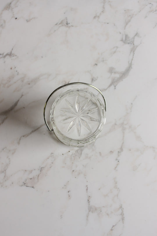 vintage french cut glass ice bucket with metal handle