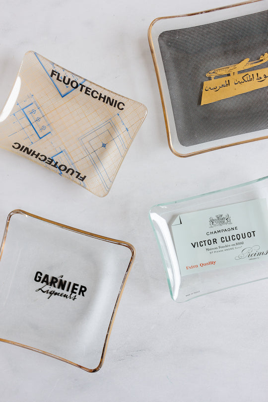 midcentury french glass advertising ashtrays