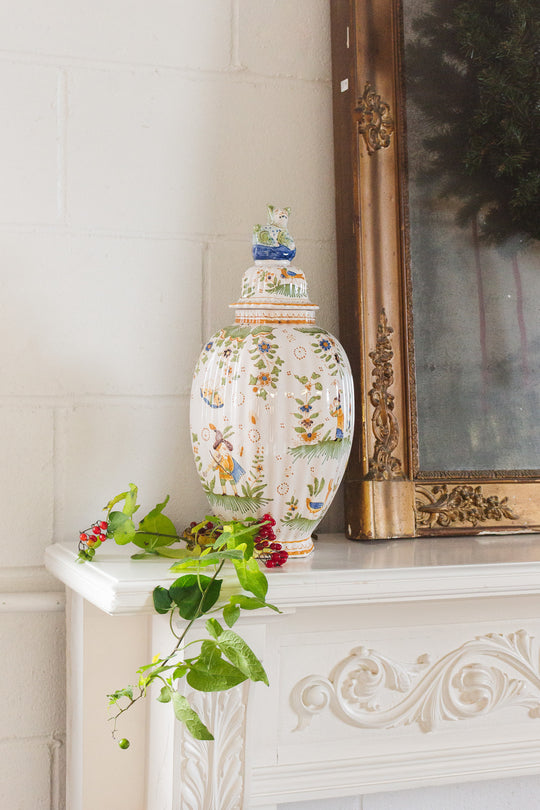 vintage french large moustiers lidded pharmacy urn