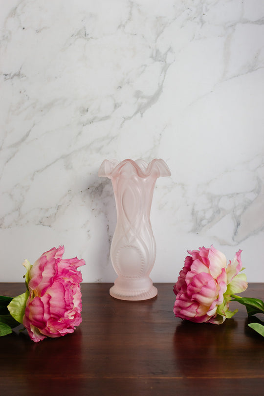 art deco french pink frosted satin glass vase