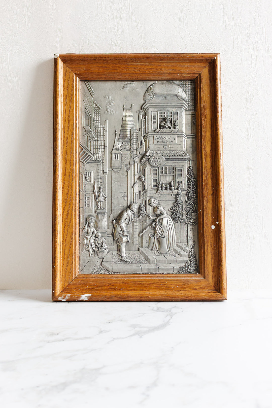 Vintage german pewter relief (zinnbild) inspired by carl spitzweg