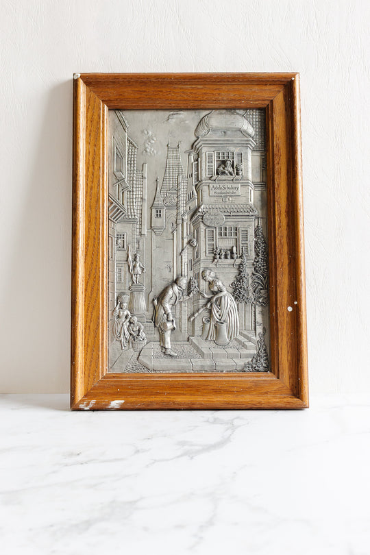 Vintage german pewter relief (zinnbild) inspired by carl spitzweg