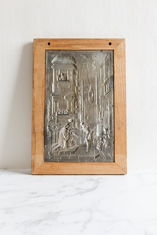 Vintage german pewter relief (zinnbild) inspired by carl spitzweg