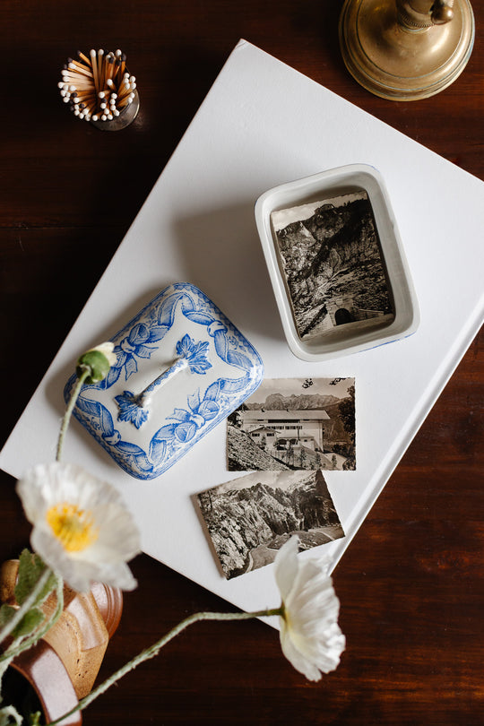 antique french Sarreguemines transferware covered soap dish