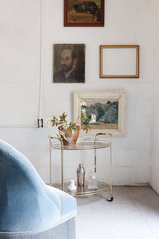 midcentury french brass and glass bar cart