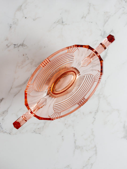 art deco french pink glass "trophy" dish