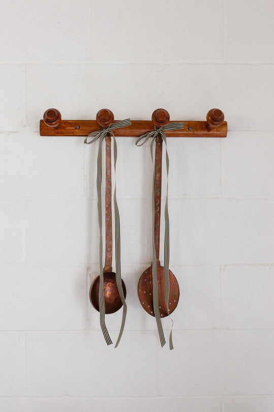 pair of antique French extra large hand forged copper utensils