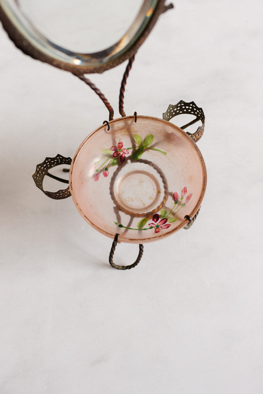 turn of the century French Napoleon III pink glass trousseau ring dish