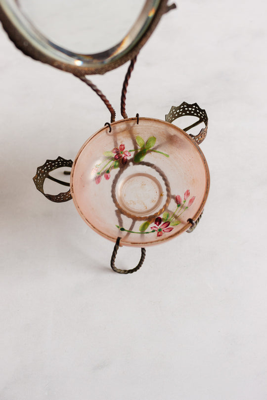 turn of the century French Napoleon III pink glass trousseau ring dish