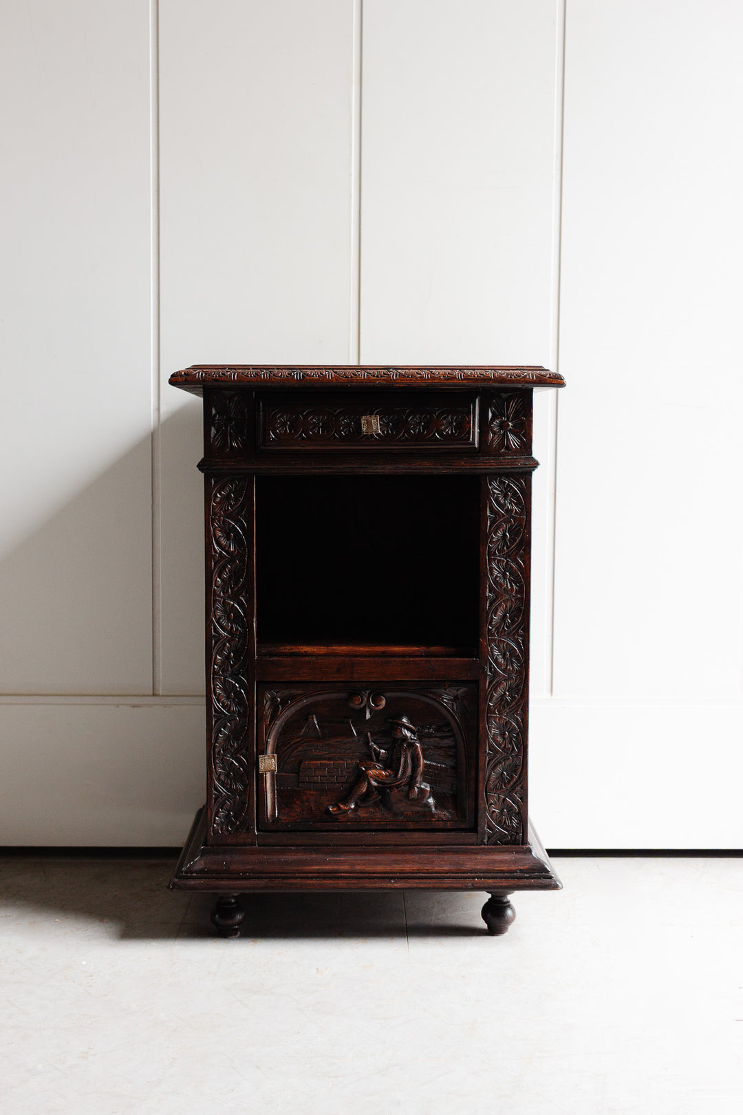 turn of the century french Breton oak nightstand with granite top