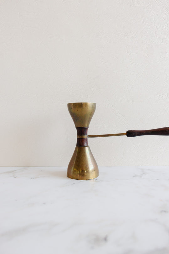 vintage English wood and brass double head cocktail jigger