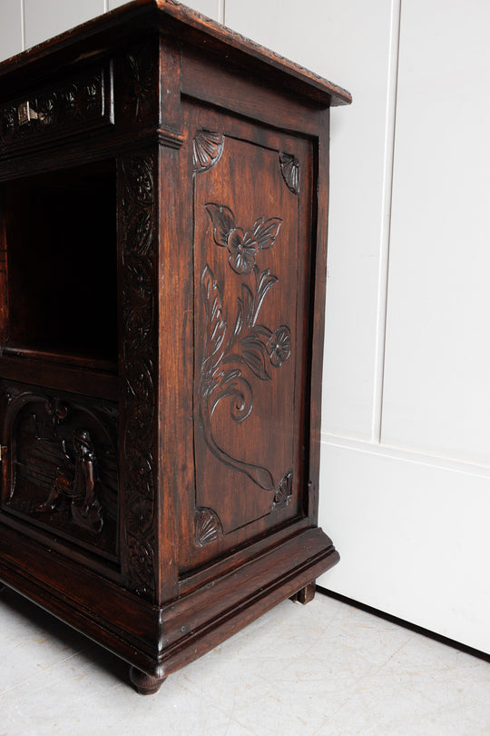 turn of the century french Breton oak nightstand with granite top