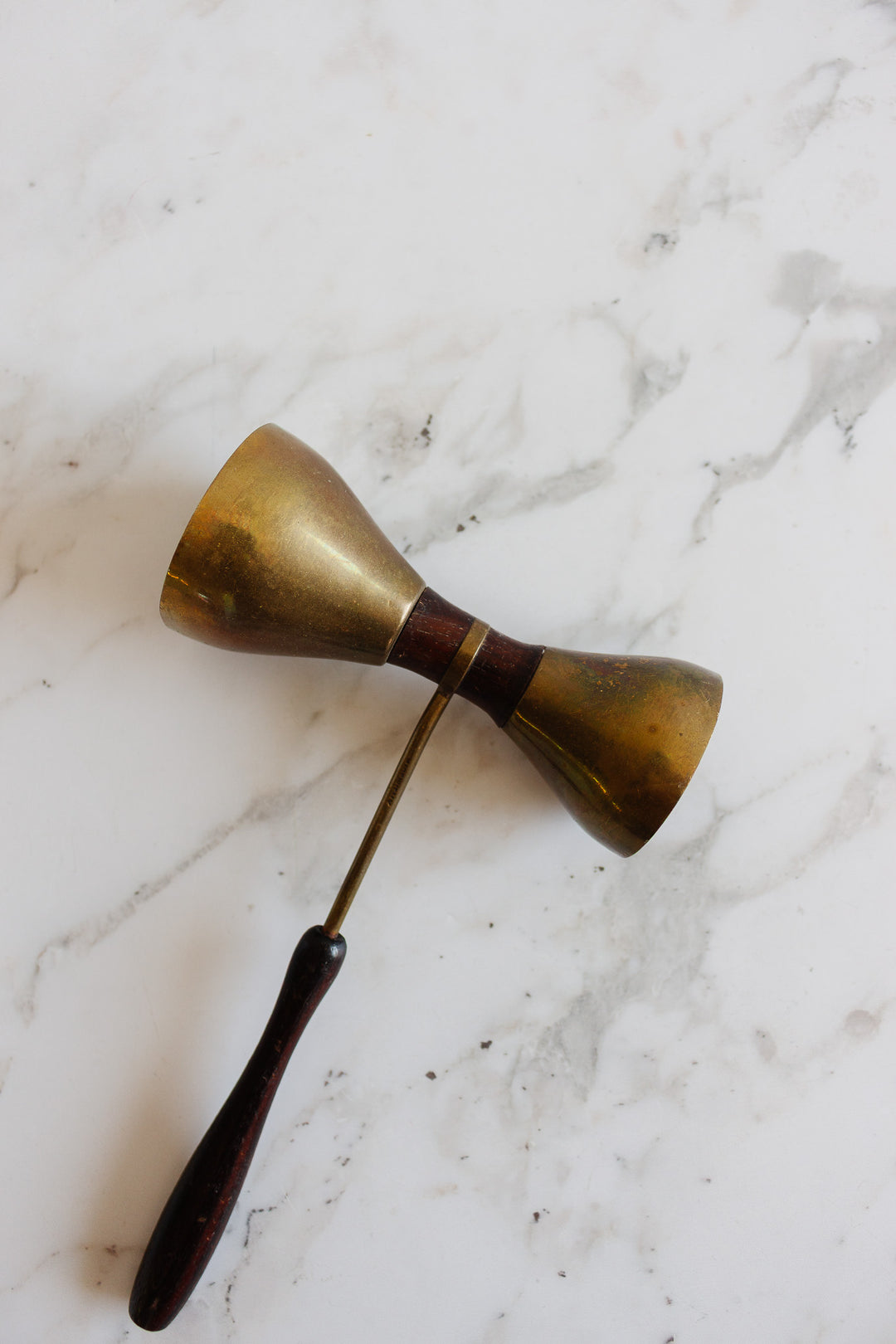 vintage English wood and brass double head cocktail jigger