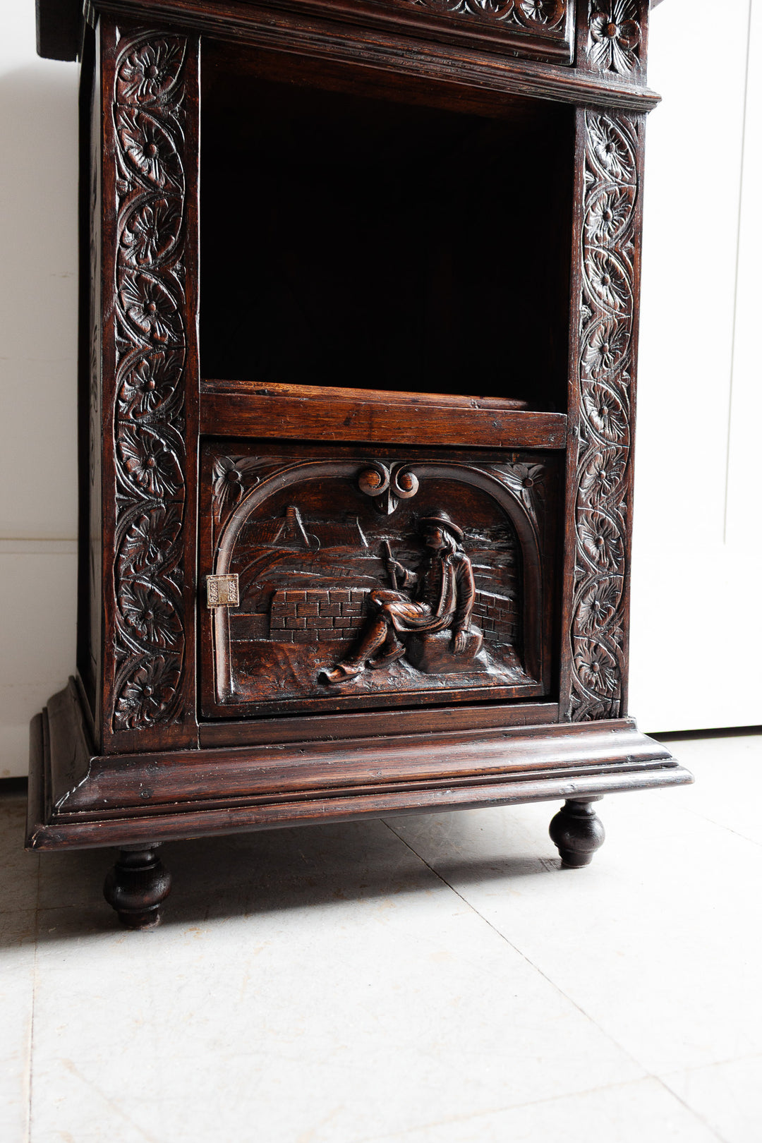 turn of the century french Breton oak nightstand with granite top