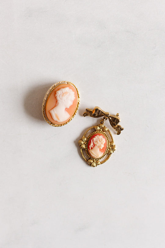 vintage French carved shell cameo brooch