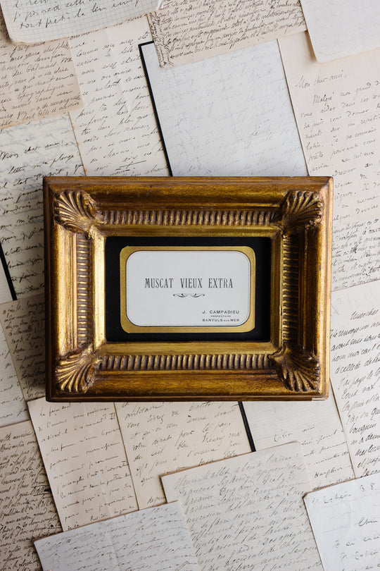 vintage french framed "étiquette de vin: muscat vieux extra"