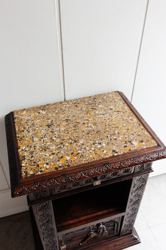 turn of the century french Breton oak nightstand with granite top