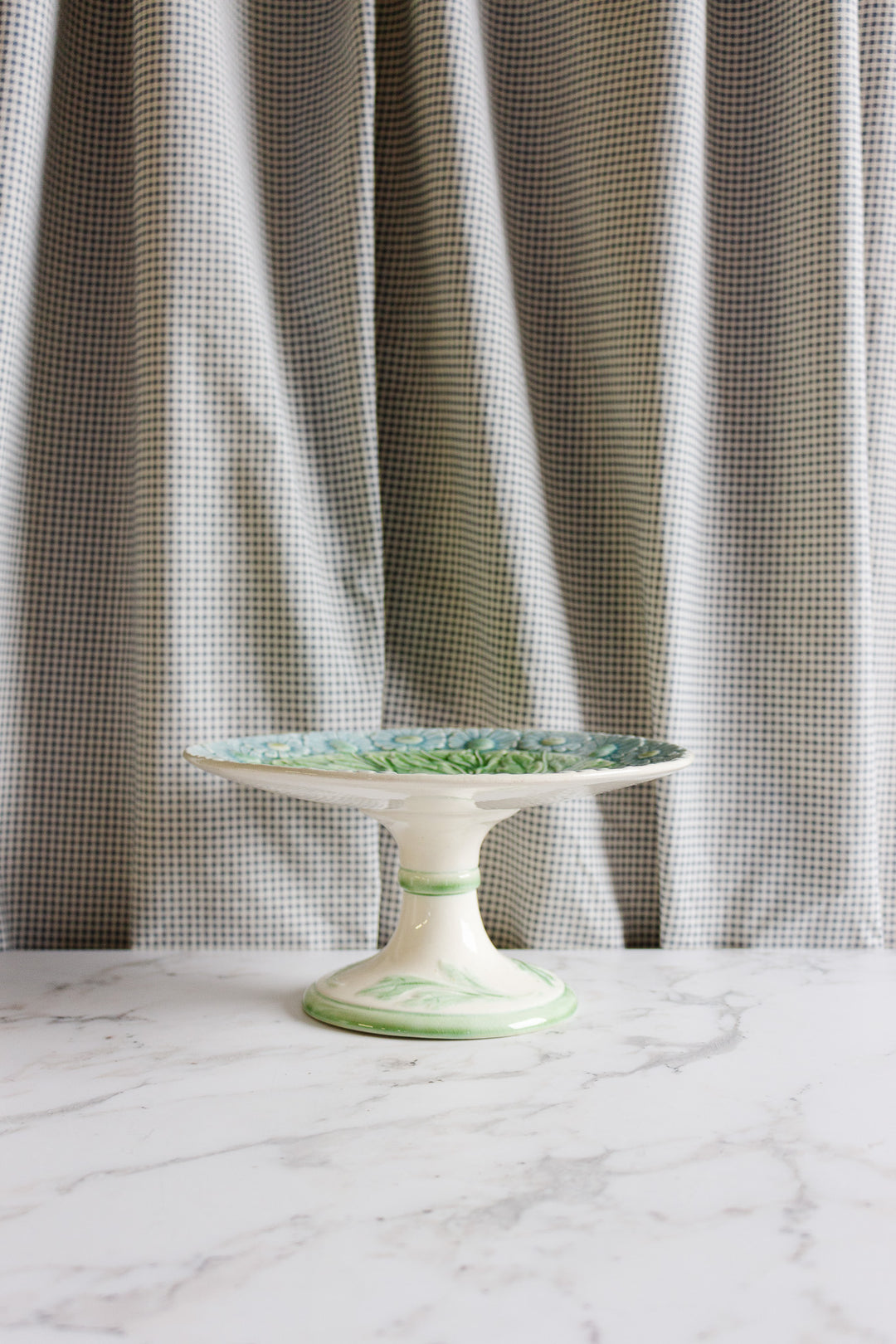 antique french sarreguemines majolica cake stand