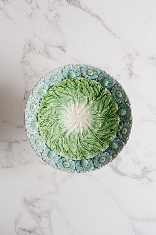 antique french sarreguemines majolica cake stand