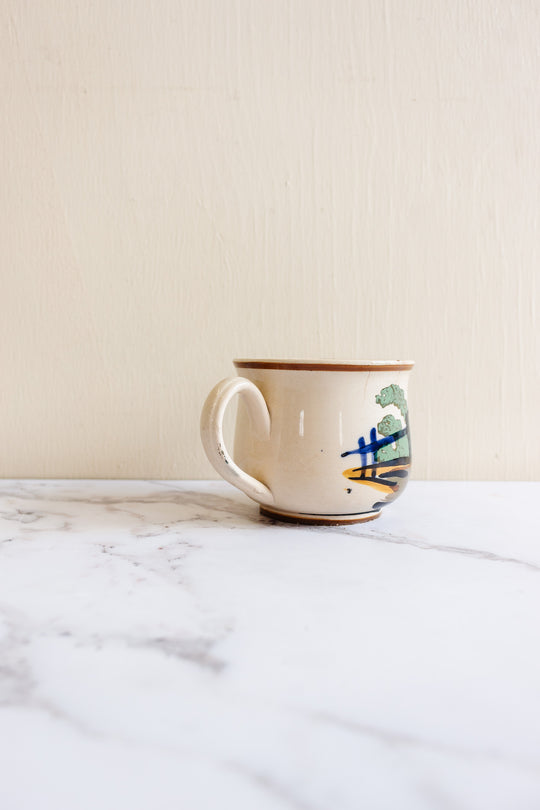 rare 19th century French Jules Vieillard pottery hand painted village cup set