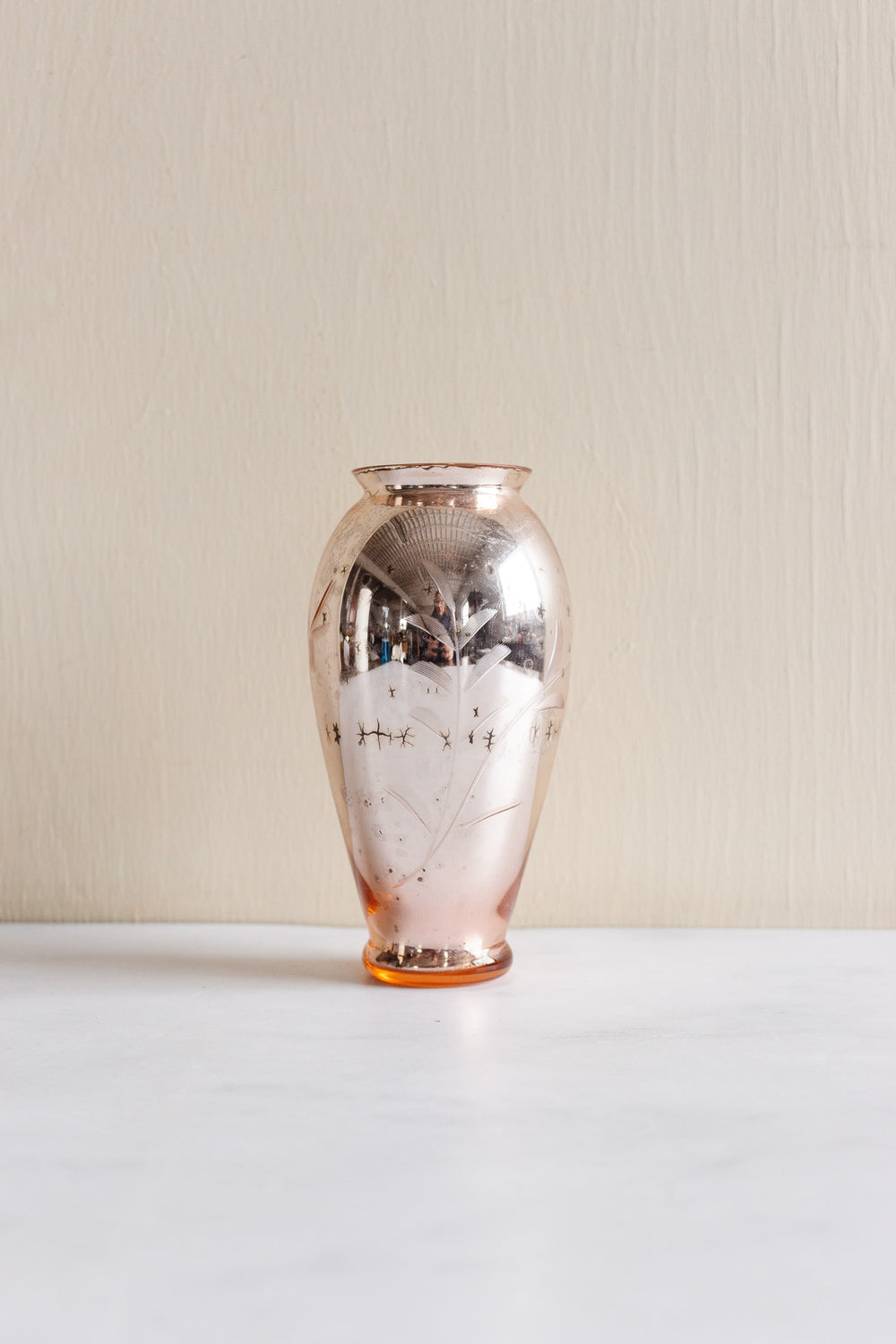 rare 1940s French pink mercury glass vase