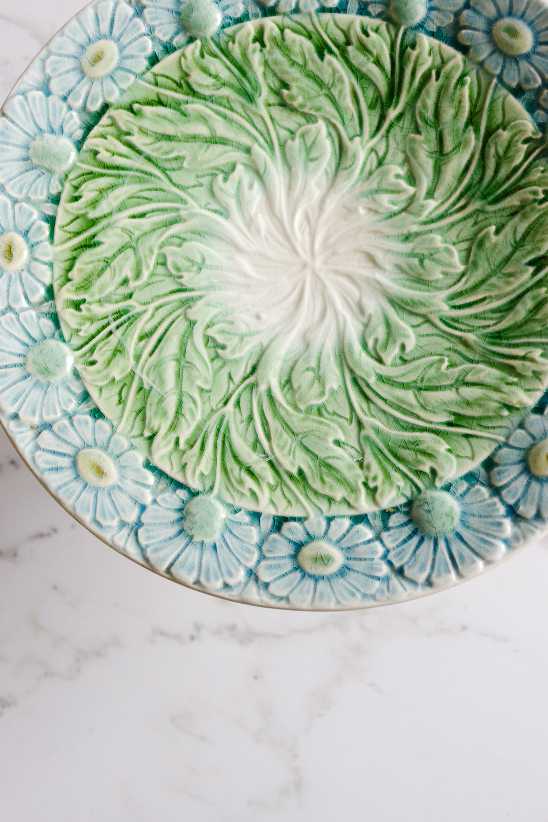 antique french sarreguemines majolica cake stand