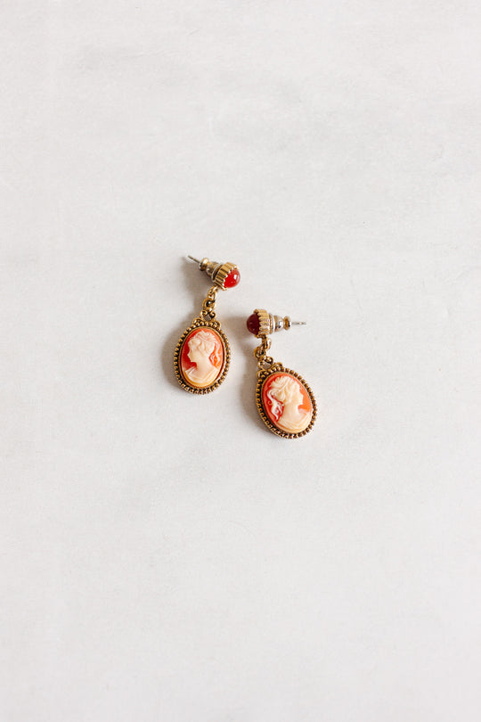 vintage English carved shell cameo earrings
